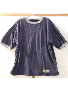 Vintage 90s Russell Athletic Pro Cotton Ringer T Shirt Navy Heather Grey XL